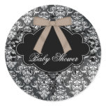 Damask Brown Black Baby Boy Shower Sticker