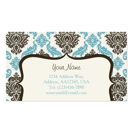 damask Business Card (blue/brown) (back side)