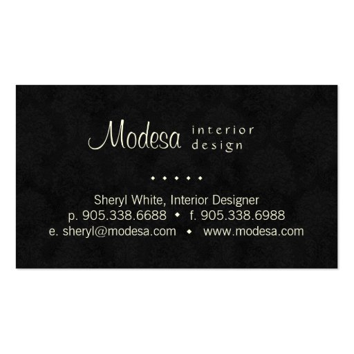 Damask Business Card Interior Design Cream Black (back side)