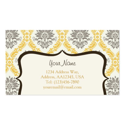 Damask Business Card (Yellow, Brown) (back side)
