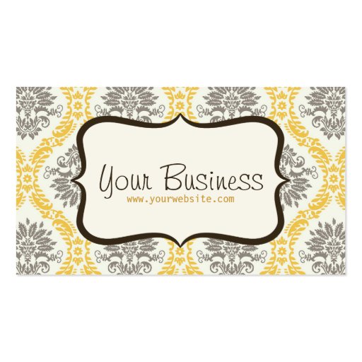 Damask Business Card (Yellow, Brown)