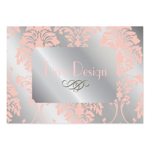 Damask business cards, pale pink silver tone