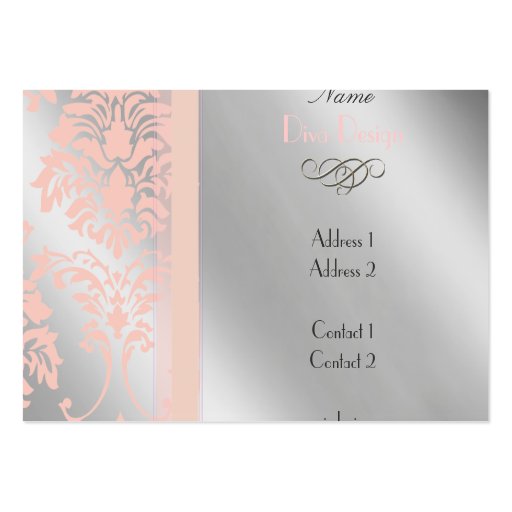 Damask business cards, pale pink silver tone (back side)