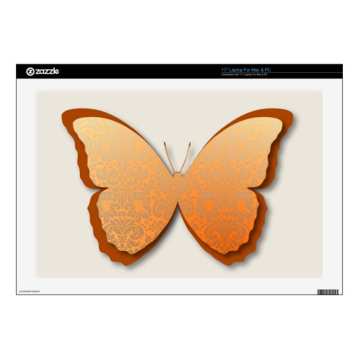 Damask Butterfly (Orange) Decal For 17" Laptop