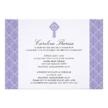 Damask Celtic Cross First Communion Invitation