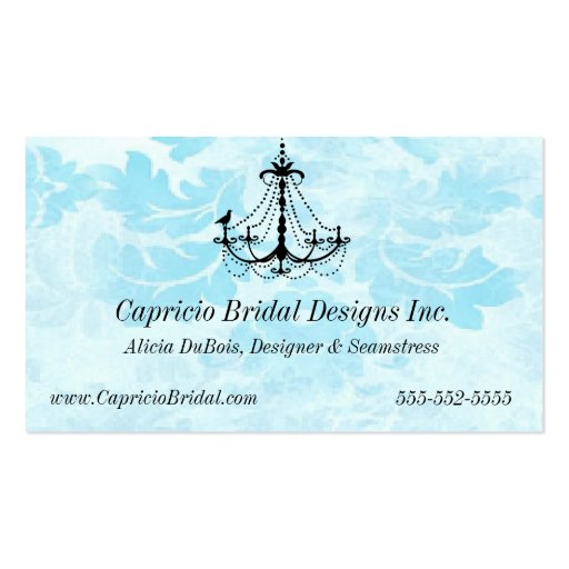 Damask Chandelier Business Card-Aqua 2 (back side)