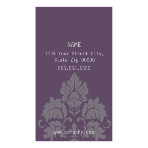 Damask Chandelier Business Card (Purple) (back side)