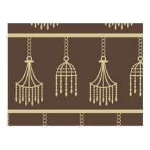 Damask chandelier tan wallpaper print postcard