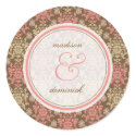 Damask Chic Lace Pink Brown Thank You Seal Sticker sticker