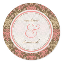 Damask Chic Lace Pink Brown Thank You Seal Sticker by fat_fa_tin Damask Chic Lace Pink Brown Thank You Seal Sticker