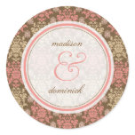Damask Chic Lace Pink Brown Thank You Seal Sticker