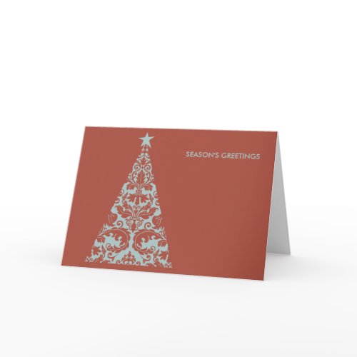 Damask Christmas Tree Holiday Greeting Cards card