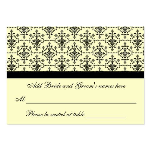 Damask Cream And Black Formal Seating Place Card Business Card (front side)