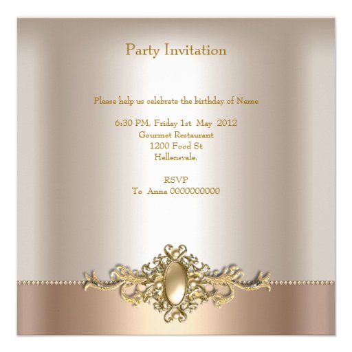 Damask Cream Coffee Birthday Party Pearl Custom Announcements