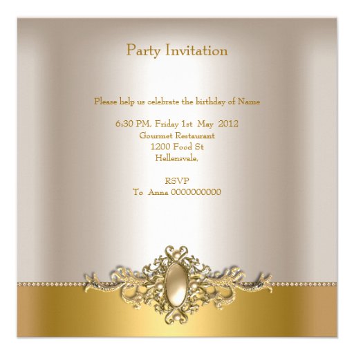 Damask Cream Gold Birthday Party Pearl Announcements