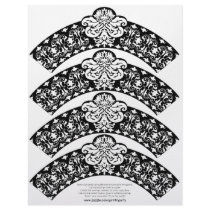 Damask Cupcake Wrapper White on Black Letterhead Design