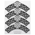 Damask Cupcake Wrapper White on Black Letterhead Design