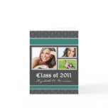 Damask Custom Graduation Announcement (teal) Greeting Cards