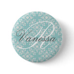 Damask Custom Name Button Blue
