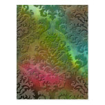 Damask Cut Velvet, Satin Abstract in Teal & Pink Post Card