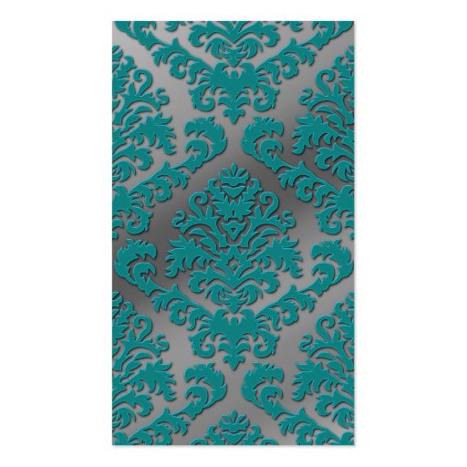 Damask Cut Velvet, Silver Metallic in Teal & Gray Business Card Template (front side)