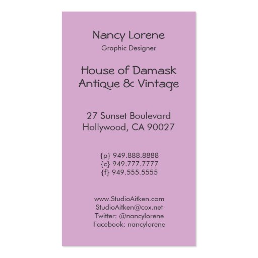 Damask Cut Velvet, Tassels & Leaves Business Card (back side)