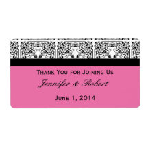 Damask Delight in Floral Pink Water Bottle Label