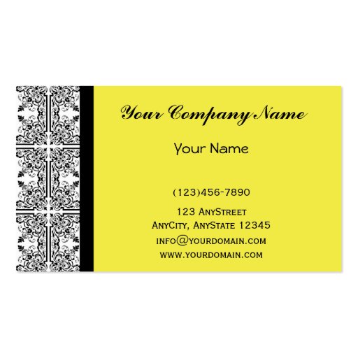 Damask Delight in Lemon Yellow Business Cards (front side)