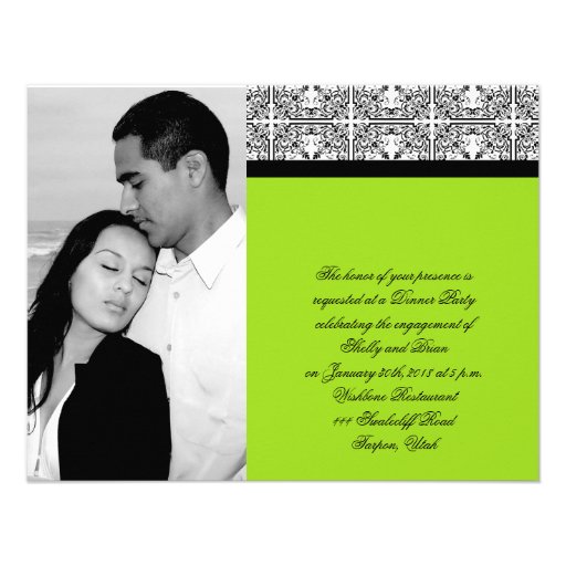 Damask Delight in Lime Green Wedding Engagement Invitations