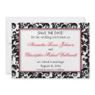 5x7 - Our Damask Delight begins with this beautiful Save the Date announcement to share your joy with all of your friends and family. With the crisp black and white damask frame trimmed in vibrant red. Be sure to see all of the matching items in the collection!