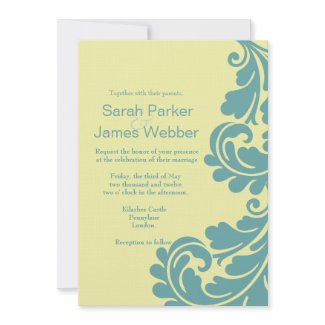 Damask Dew green and lemon Wedding invitation invitation