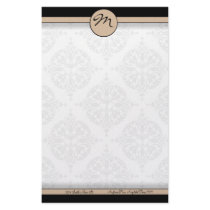 Damask Double Line Beige Monogram Stationery