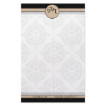 Damask Double Line Beige Monogram Stationery