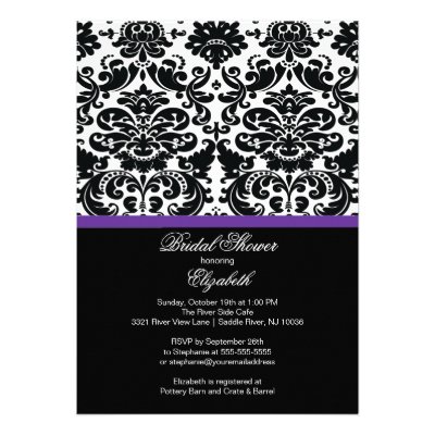 Damask Eggplant Purple Bridal Shower Invitation