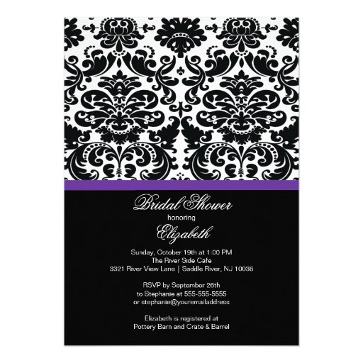 Damask Eggplant Purple Bridal Shower Invitation