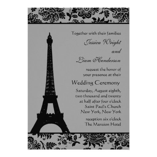 Damask Eiffel Tower Wedding Invitation