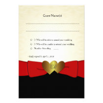 Damask  Elegant Golden Hearts RSVP Wedding Card