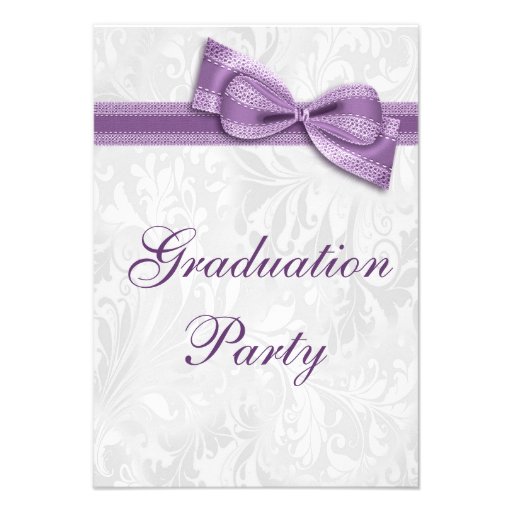Damask & Faux Bow Girls Graduation Party Personalized Invitations (front side)