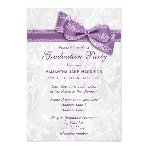 Damask & Faux Bow Girls Graduation Party Personalized Invitations
