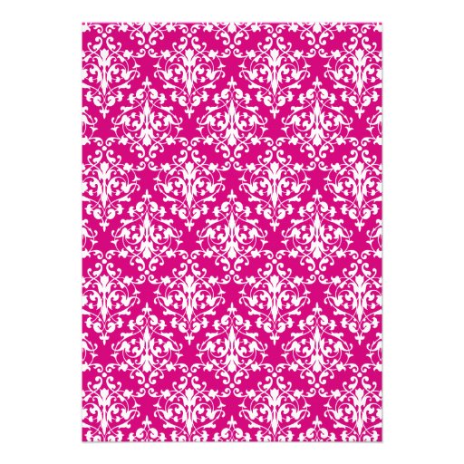 Damask Faux Silver Ribbon Navy Pink Bridal Shower Custom Invites