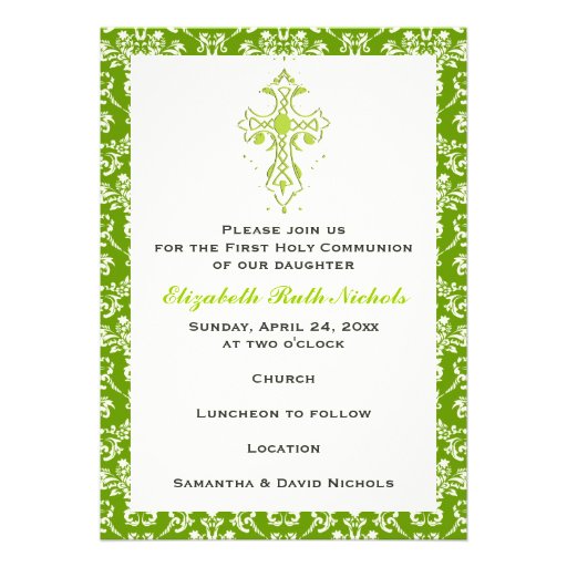 Damask First Holy Communion Baptism Confirmation Personalized Announcements
