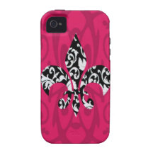 Damask Fleur de Lis with Pink Vibe iPhone 4 Covers