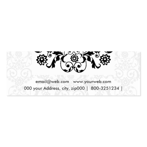 Damask floral black and white business card template (back side)