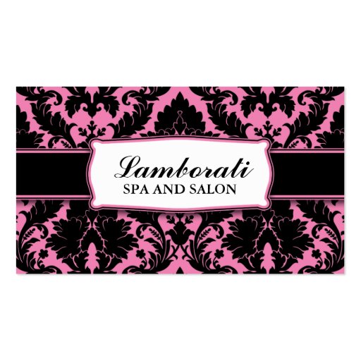 Damask Floral Elegant Modern Pink and Black Business Cards (front side)