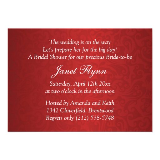 Damask floral red hearts Bridal Shower Invitation
