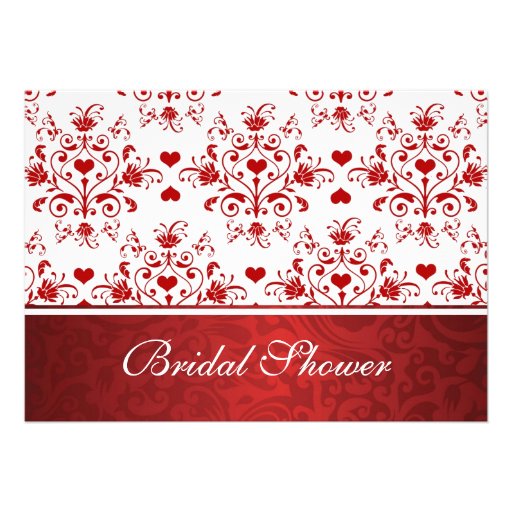 Damask floral red hearts Bridal Shower Invitation