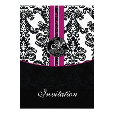 damask fuchsia wedding invitation
