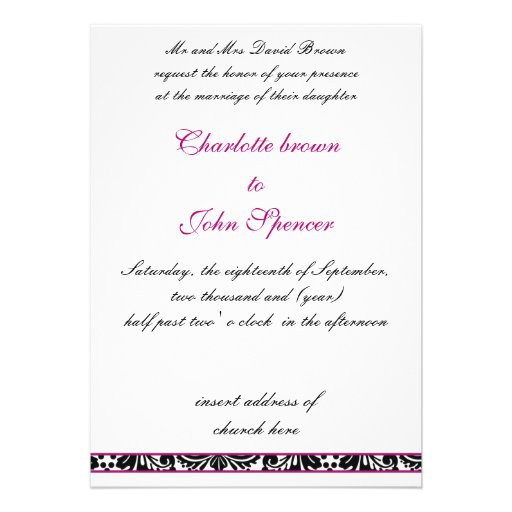 damask fuchsia wedding invitation