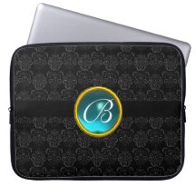 DAMASK GEM STONE MONOGRAM blue black Computer Sleeves