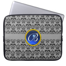 DAMASK GEM STONE MONOGRAM blue grey black Laptop Sleeve